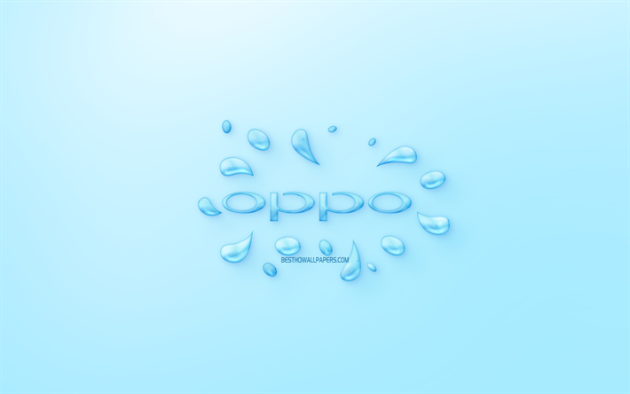 Oppo logo, de l&#39;eau logo, embl&#232;me, fond bleu, Oppo du logo de l&#39;eau, de l&#39;art cr&#233;atif, de l&#39;eau concepts, Oppo