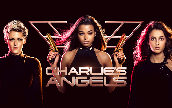 Charlies Angels, 4k, cartaz, 2019 filme, Kristen Stewart, Naomi Scott, Ella Balinska