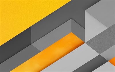 4k, material design, yellow and gray, geometric shapes, lines, lollipop, geometry, creative, strips, yellow backgrounds, abstract art