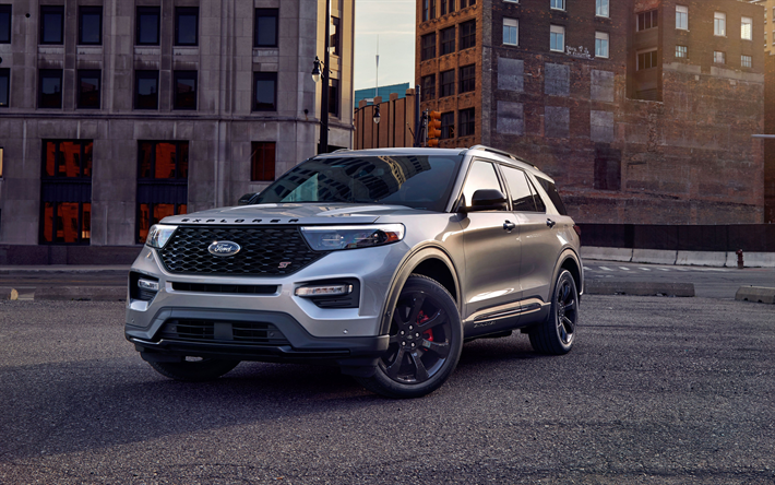Download Wallpapers Ford Explorer St 2020 Exterior Front View New Silver Explorer Luxury Suv American Cars Ford For Desktop Free Pictures For Desktop Free