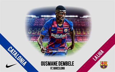 Ousmane Dembele, FC Barcelona, portrait, French footballer, striker, 2020 Barcelona uniform, La Liga, Spain, FC Barcelona footballers 2020, football, Camp Nou