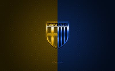 Parma Calcio 1913, Italian football club, Serie A, yellow blue logo, yellow blue carbon fiber background, football, Parma, Italy, Parma logo