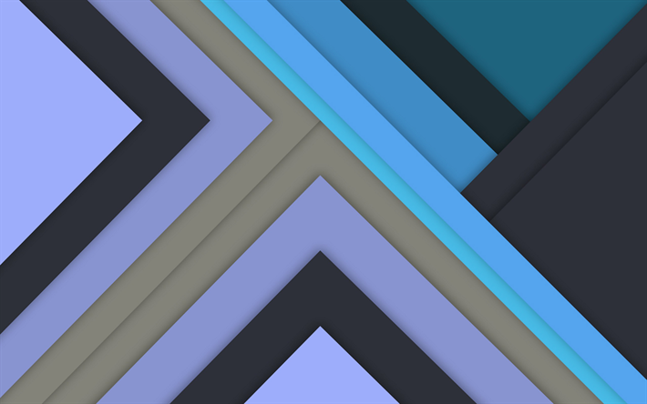 blaue dreiecke, material-design, pfeile, geometrische formen, lutscher, linien, kreative, blaue hintergr&#252;nde, abstrakte kunst