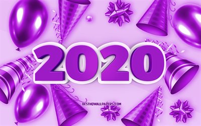 2020 Ano Novo, Roxo de natal de fundo, 2020 Fundo Roxo, 3d 2020 plano de fundo, Feliz Ano Novo 2020, arte criativa, 2020 conceitos