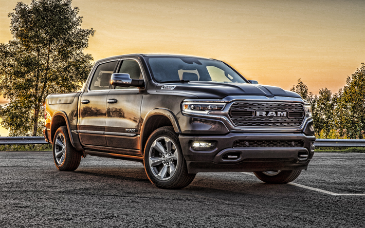 2019, Ram 1500 Limited, front view, exterior, pickup truck, new gray Ram 1500, american cars, Ram