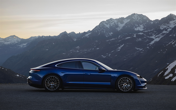 2020, Porsche Taycan, vista lateral, exterior, azul sedan desportivo, novo azul Taycan, carros alem&#227;es, Porsche