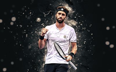 Nikoloz Basilashvili, 4k, Georgian tennis players, ATP, neon lights, tennis, Basilashvili, fan art, Nikoloz Basilashvili 4K