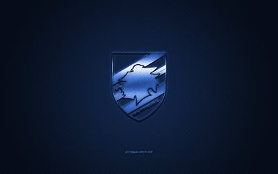 uc sampdoria, italienische fu&#223;ball-club, serie a, blaues logo, blau-carbon-faser-hintergrund, fu&#223;ball, genua, italien, sampdoria-logo