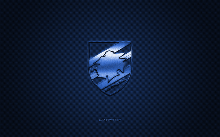 UC Sampdoria, Italiano de futebol do clube, Serie A, azul do logotipo, azul de fibra de carbono de fundo, futebol, G&#233;nova, It&#225;lia, A Sampdoria logotipo