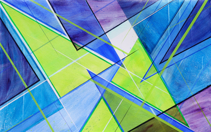 bunte dreiecke, abstrakte kunst, geometrie, 3d-kunst, geometrische formen, kreativ, 3d-dreiecke, blaue hintergr&#252;nde