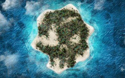 Mar de Ladr&#245;es de logotipo, ilha tropical, arte criativa, emblema, Mar de Ladr&#245;es