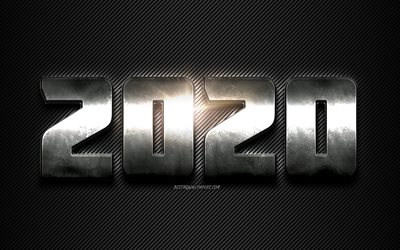 Feliz Nuevo A&#241;o 2020, letras de metal, 2020 metal de fondo, 2020 l&#237;neas de fondo, 2020 conceptos de 2020, A&#241;o Nuevo, 2020 arte