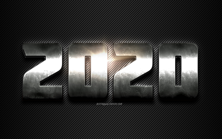 Feliz Ano Novo 2020, metal letras, 2020 metal de fundo, 2020 linhas de fundo, 2020 conceitos, 2020 Ano Novo, 2020 arte