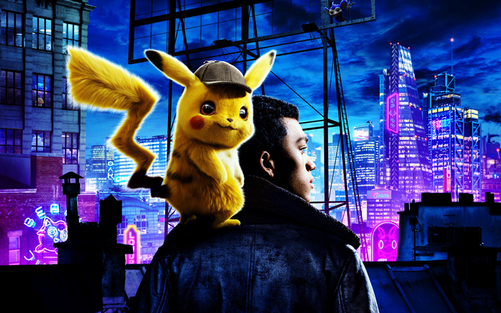 4k, Pokemon Etsiv&#228; Pikachu, juliste, 2019 elokuva, fan art, Etsiv&#228; Pikachu