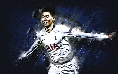 Son Heung-min, South Korean footballer, portrait, blue stone background, Tottenham Hotspur, Premier League, England, football