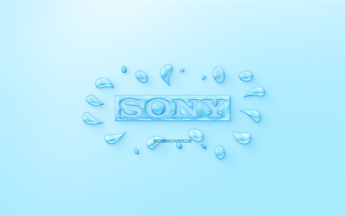 Logotipo de Sony, el agua logotipo, emblema, fondo azul, logotipo de Sony de agua, arte creativo, de los conceptos del agua, Sony