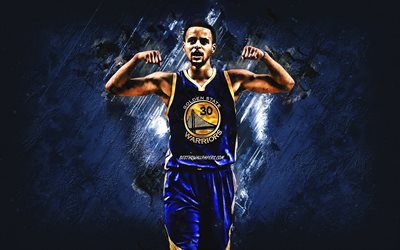 Steph Curry, Golden State Warriors, portrait, blue stone background, American basketball player, NBA, USA, basketball, Wardell Stephen Curry