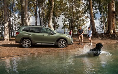 2020, Subaru Forester e-Boxer, SUV, side view, exterior, Forester hybrid, new green Forester, japanese cars, Subaru