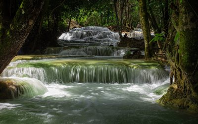 Mae Kae, cascata, giungla, foresta pluviale, bellissima cascata, Lampang, Thailandia