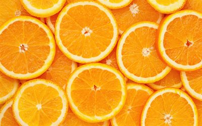naranjas texturas, close-up, frutas tropicales, c&#237;tricos, frutas, naranjas rebanadas, macro, fruta texturas, texturas de alimentos