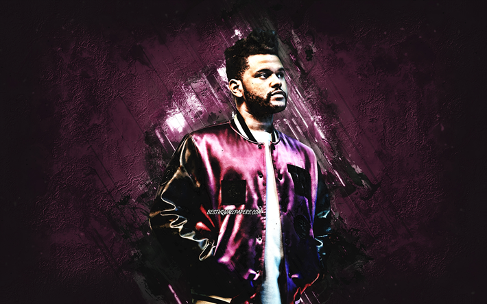 The Weeknd, portrait, canadian singer, purple stone background, creative art, drawing, popular singers, Abel Makkonen Tesfaye