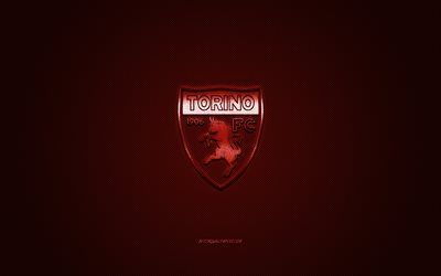 Torino FC, Italian football club, Serie A, burgundy logo, burgundy carbon fiber background, football, Turin, Italy, Torino FC logo