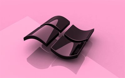 Windows pink logo, 3D art, OS, pink background, Windows 3D logo, Windows, creative, Windows logo