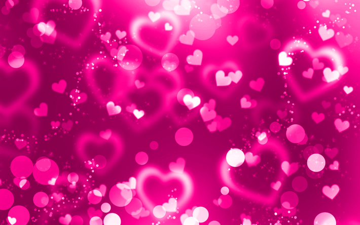 pourpre &#224; reflets cœurs, 4k, violet scintillant de fond, cr&#233;atif, amour, concepts, abstrait cœurs, violet coeurs