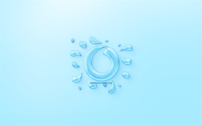 vodafone-logo, wasser -, logo-emblem, blauer hintergrund, vodafone-logo aus wasser, kreative kunst, wasser, konzepte, vodafone