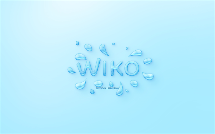 wiko-logo, wasser -, logo-emblem, blauer hintergrund, wiko-logo aus wasser, kreative kunst, wasser, konzepte, wiko