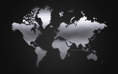 Carte du monde, ferronnerie d&#39;art, le m&#233;tal de la carte du monde, gris carbone arri&#232;re-plan, arri&#232;re-plan, Carte du Monde de la Silhouette