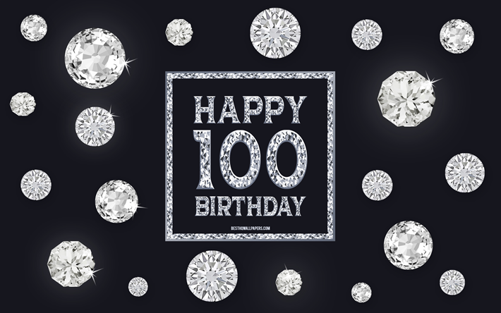 100Happy Birthday, ダイヤモンド, グレー背景, お誕生の背景と宝石, 100年に誕生日, 嬉しい生誕100年を記念し, 【クリエイティブ-アート, お誕生日おめで背景