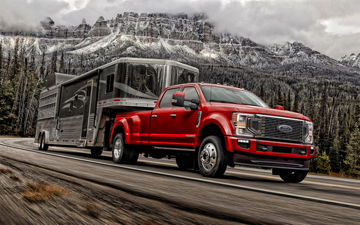 2020, Ford F-250, Super Duty, exterior, front view, red pickup truck, F-Series Super Duty, new red F-250, american cars, Ford