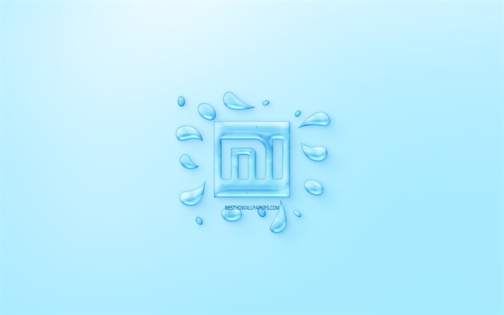 Xiaomi logotipo, &#225;gua logotipo, emblema, fundo azul, Xiaomi logo feito de &#225;gua, arte criativa, &#225;gua de conceitos, Xiaomi