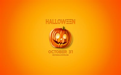 Halloween, October 31, 3D pumpkin, creative art, Yellow Halloween background