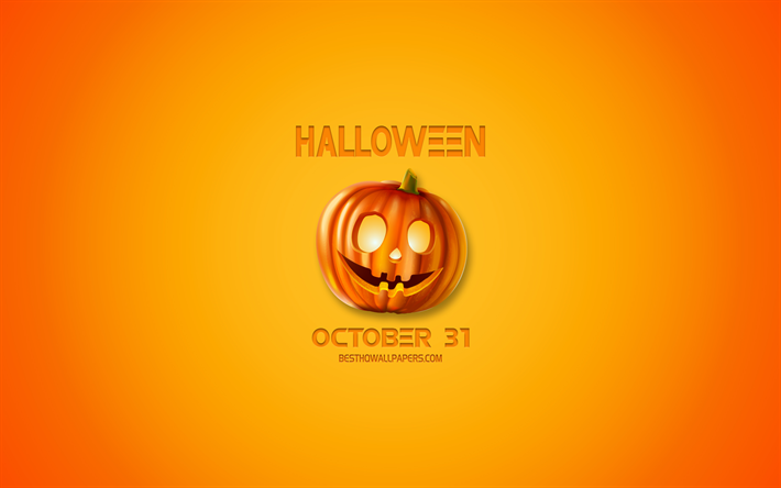 Halloween, October 31, 3D pumpkin, creative art, Yellow Halloween background