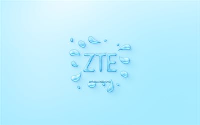 ZTE logo, water logo, emblem, blue background, ZTE logo made of water, creative art, water concepts, ZTE
