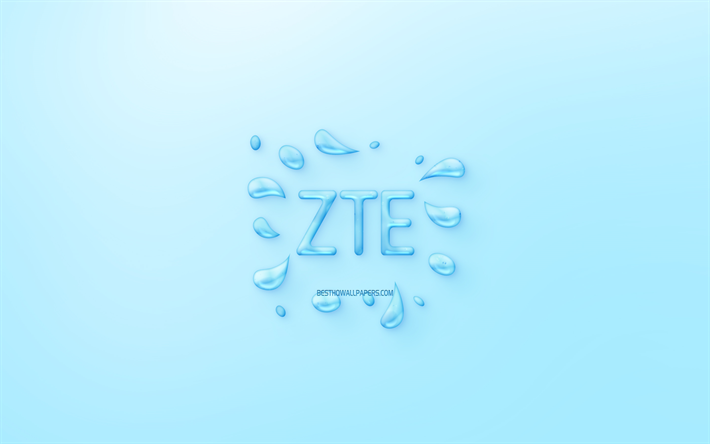 ZTE logo, de l&#39;eau logo, embl&#232;me, fond bleu, ZTE du logo de l&#39;eau, de l&#39;art cr&#233;atif, de l&#39;eau concepts, ZTE