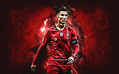 Cristiano Ronaldo, CR7, portrait, Portugal national football team, leader, red creative background, world soccer star, Portuguese soccer player, Portugal, soccer