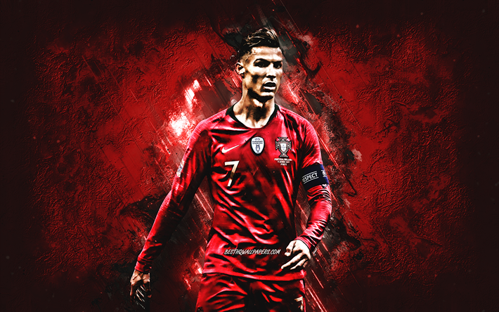Cristiano Ronaldo, CR7, 肖像, ポルトガル代表サッカーチーム, リーダー, 赤創造的背景, ワールドサッカースター, ポルトガル語サッカー選手, ポルトガル, サッカー