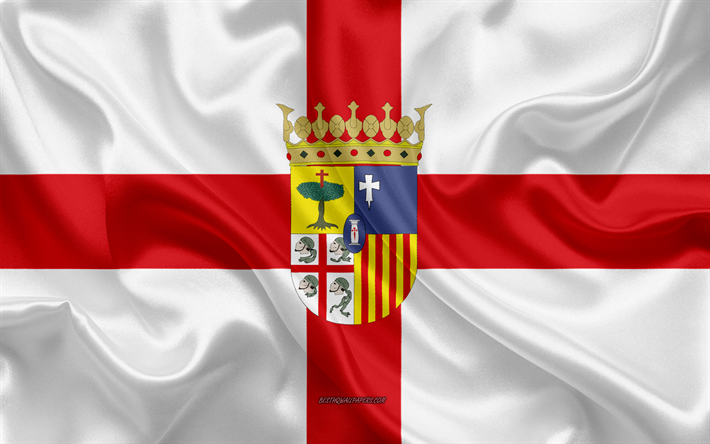 Saragozza Bandiera, 4k, texture di seta, seta bandiera, provincia spagnola di Saragozza, Spagna, Europa, Bandiera di Saragozza, bandiere delle province spagnole