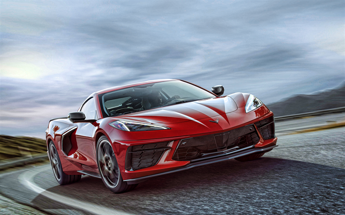 Chevrolet Corvette Stingray, 2020, vue de face, voiture de course, supercar, la nouvelle red Corvette Stingray, am&#233;ricain des voitures de sport, piste de course, Chevrolet