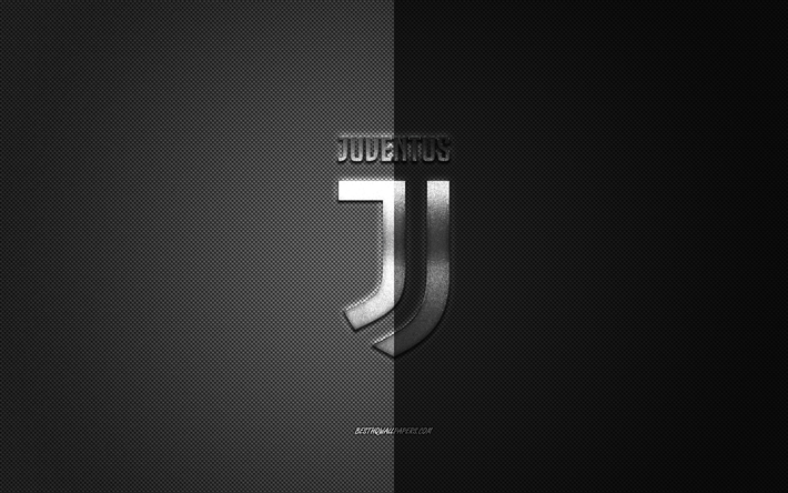 Juventus, İtalyan Futbol Kul&#252;b&#252;, Serie, siyah ve beyaz logo, siyah ve beyaz karbon fiber arka plan, futbol, Torino, İtalya, Juventus logosu