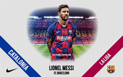 Lionel Messi, FC Barcelona, portrait, Argentinian footballer, striker, 2020 Barcelona uniform, world football star, La Liga, Spain, FC Barcelona footballers 2020, football, Camp Nou, Leo Messi