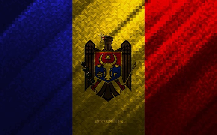 Bandera de Moldavia, abstracci&#243;n multicolor, bandera de mosaico moldavo, Europa, Moldavia, arte mosaico, bandera de Moldavia