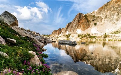 Wyoming, 4k, vacker natur, berg, sj&#246;, sommar, USA, Amerika, amerikansk natur