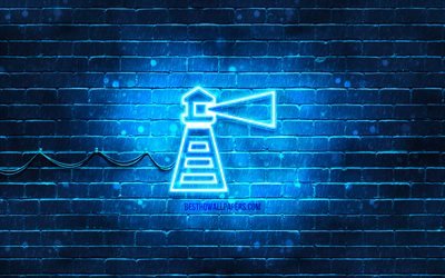 Lighthouse neon icon, 4k, blue background, neon symbols, Lighthouse, creative, neon icons, Lighthouse sign, transport signs, Lighthouse icon, transport icons