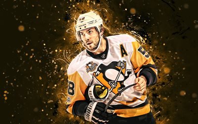 Kris Letang, 4k, Pittsburgh Penguins, stelle dell&#39;hockey, NHL, giocatori di hockey, hockey, Kristopher Allen Letang, luci al neon, USA, Kris Letang 4K