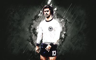 Gerd Muller, Germany national football team, german footballer, portrait, football legends, gray stone background, football