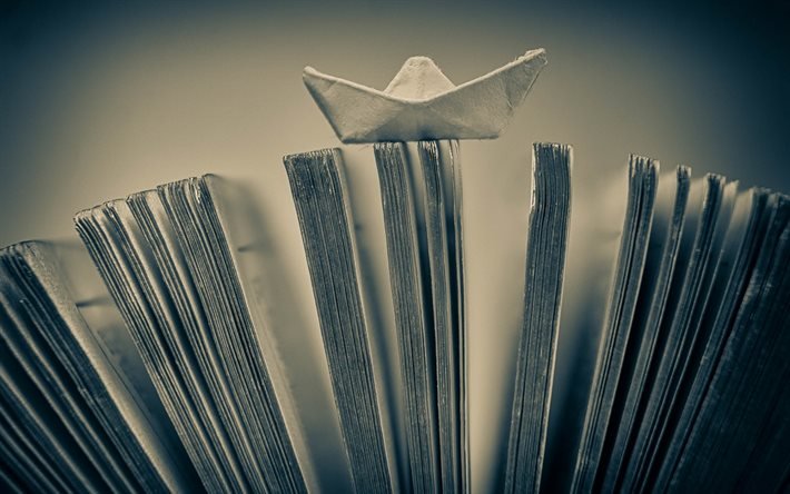 paper boat, book, travel concepts, tourism, ship travel